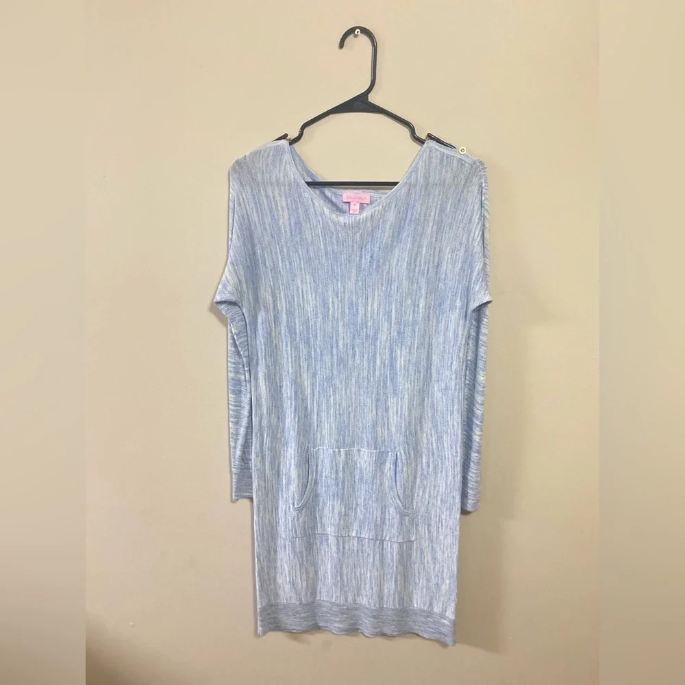 Lilly Pulitzer Size XS Jupiter Dress Lapis Blue Kangaro Pocket Wool Cotton Blend - Picture 1 of 14